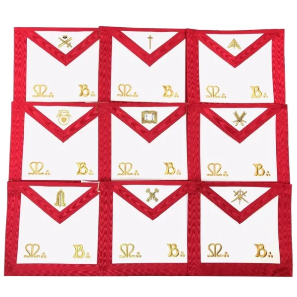 Officers Scottish Rite Officer Apron Set - Royal Red Moire Ribbon Machine Embroidery Officers Scottish Rite Officer Apron Set - Royal Red Moire Ribbon Machine Embroidery
