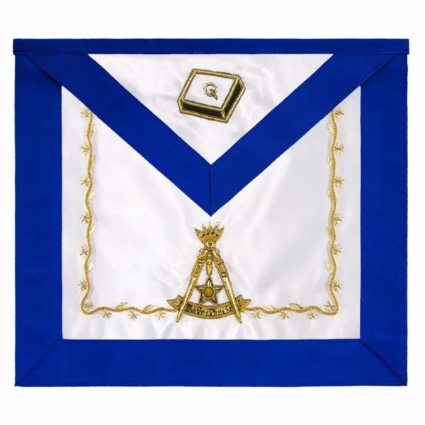 14th Degree Scottish Rite Apron - White Silk & Blue Moire Hand Embroidery 14th Degree Scottish Rite Apron - White Silk & Blue Moire Hand Embroidery