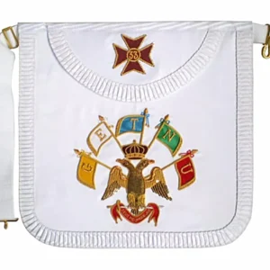 33rd Degree Scottish Rite Apron - All White Satin with Pleated Edges