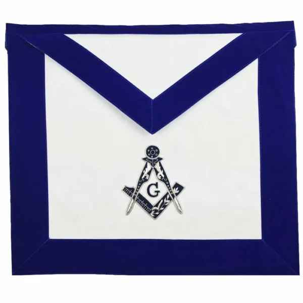 Master Mason Blue Lodge Apron - Blue Velvet with Silver Hand Embroidery Master Mason Blue Lodge Apron - Blue Velvet with Silver Hand Embroidery