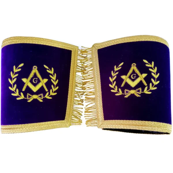 Master Mason Blue Lodge Cuff - Dark Blue with Gold Bullion Embroidery with Fringe Master Mason Blue Lodge Cuff - Dark Blue with Gold Bullion Embroidery with Fringe