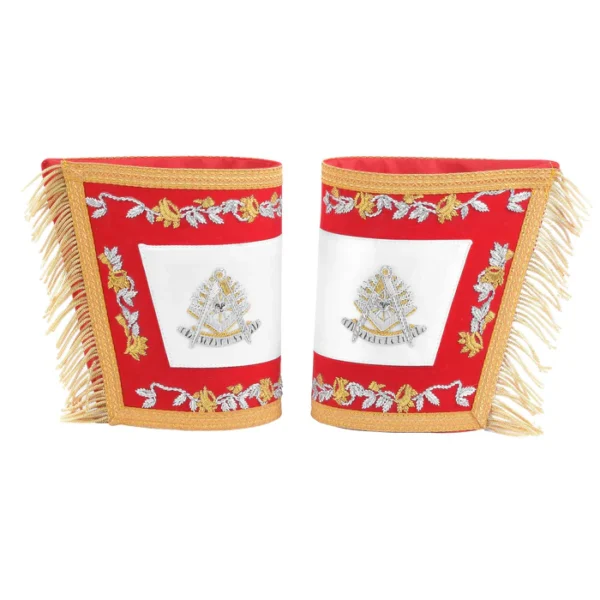 Past Master Blue Lodge California Regulation Cuff - Red Hand Embroidery with Gold Fringe Past Master Blue Lodge California Regulation Cuff - Red Hand Embroidery with Gold Fringe
