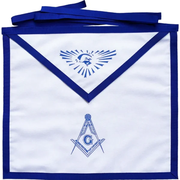 Master Mason Blue Lodge Apron - White Duck Cotton Square & Compass G Master Mason Blue Lodge Apron - White Duck Cotton Square & Compass G