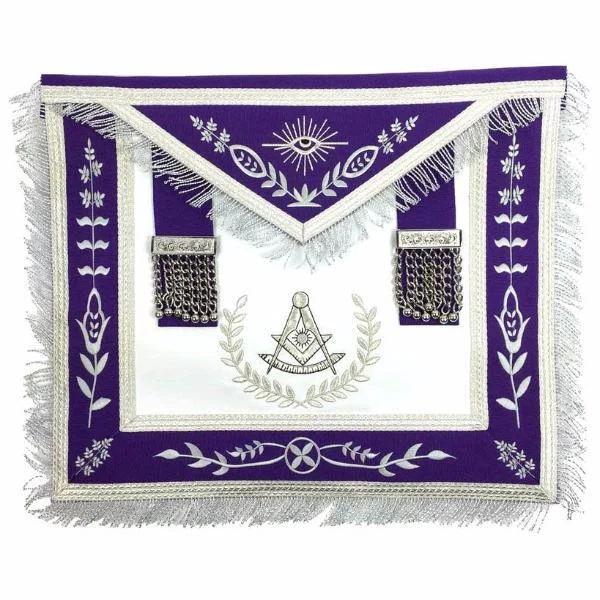 Past Master Blue Lodge Apron - White & Purple with Silver Embroidery Past Master Blue Lodge Apron - White & Purple with Silver Embroidery