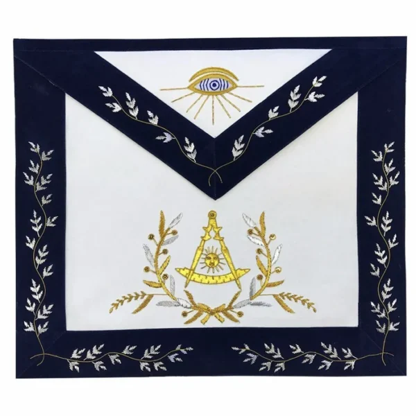 Past Master Blue Lodge Apron - Bullion Gold & Silver Hand Embroidery Past Master Blue Lodge Apron - Bullion Gold & Silver Hand Embroidery