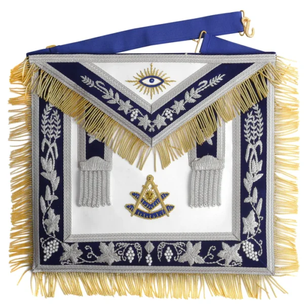 Past Master Blue Lodge Apron - Silver & Blue Hand Embroidery Bullion Past Master Blue Lodge Apron - Silver & Blue Hand Embroidery Bullion