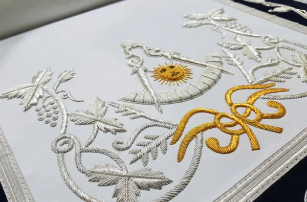 Past Master Blue Lodge Apron - Silver & Gold Hand Embroidery