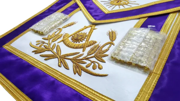 Past Master Blue Lodge Apron - Purple with Gold Hand Embroidery