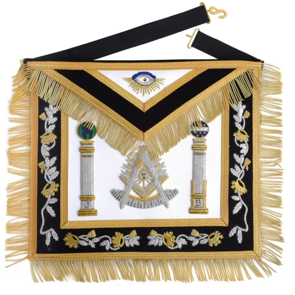 Past Master Blue Lodge California Regulation Apron - Black & Gold Hand Embroidery Bullion with Pillars Past Master Blue Lodge California Regulation Apron - Black & Gold Hand Embroidery Bullion with Pillars
