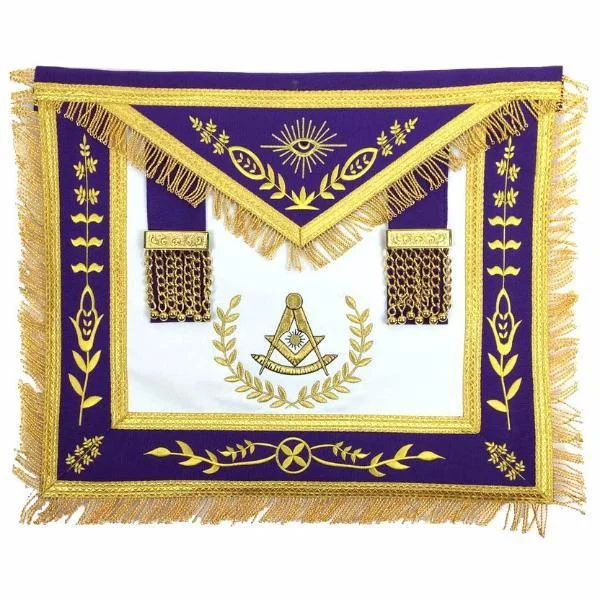 Past Master Blue Lodge Apron - White & Purple with Gold Fringe Past Master Blue Lodge Apron - White & Purple with Gold Fringe
