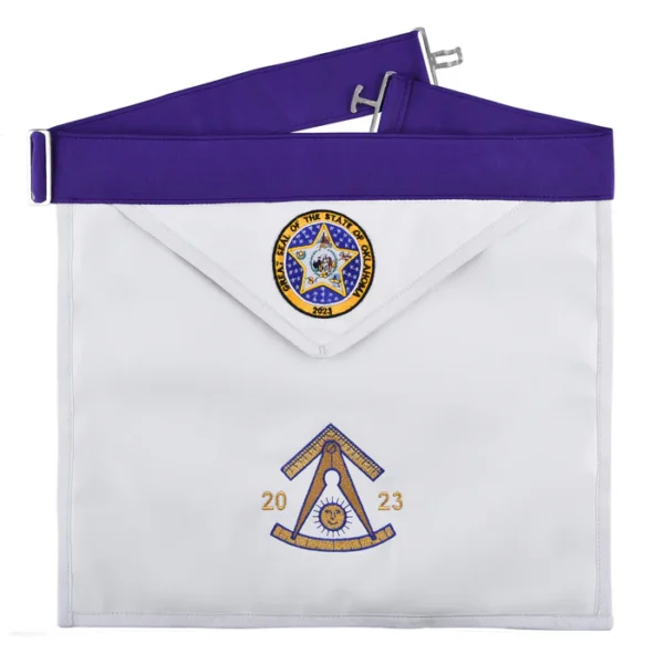 Past Master Blue Lodge California Regulation Apron - Great Seal of the State of Oklahoma Past Master Blue Lodge California Regulation Apron - Great Seal of the State of Oklahoma