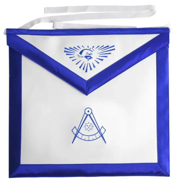 Past Master Blue Lodge Apron - White Tape Ties Past Master Blue Lodge Apron - White Tape Ties