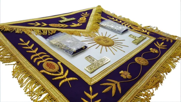 Past Master Blue Lodge Aprons - California Regulation Apron & Sun Apron Bullion Hand Embroidered Vinework