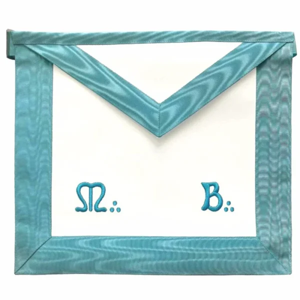 Master Mason Blue Lodge French Apron - White & Sky Blue Moire Machine Embroidery Master Mason Blue Lodge French Apron - White & Sky Blue Moire Machine Embroidery