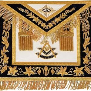 Masonic Past Master Apron and Collar Set - Navy Blue Lambskin with Chain Collar