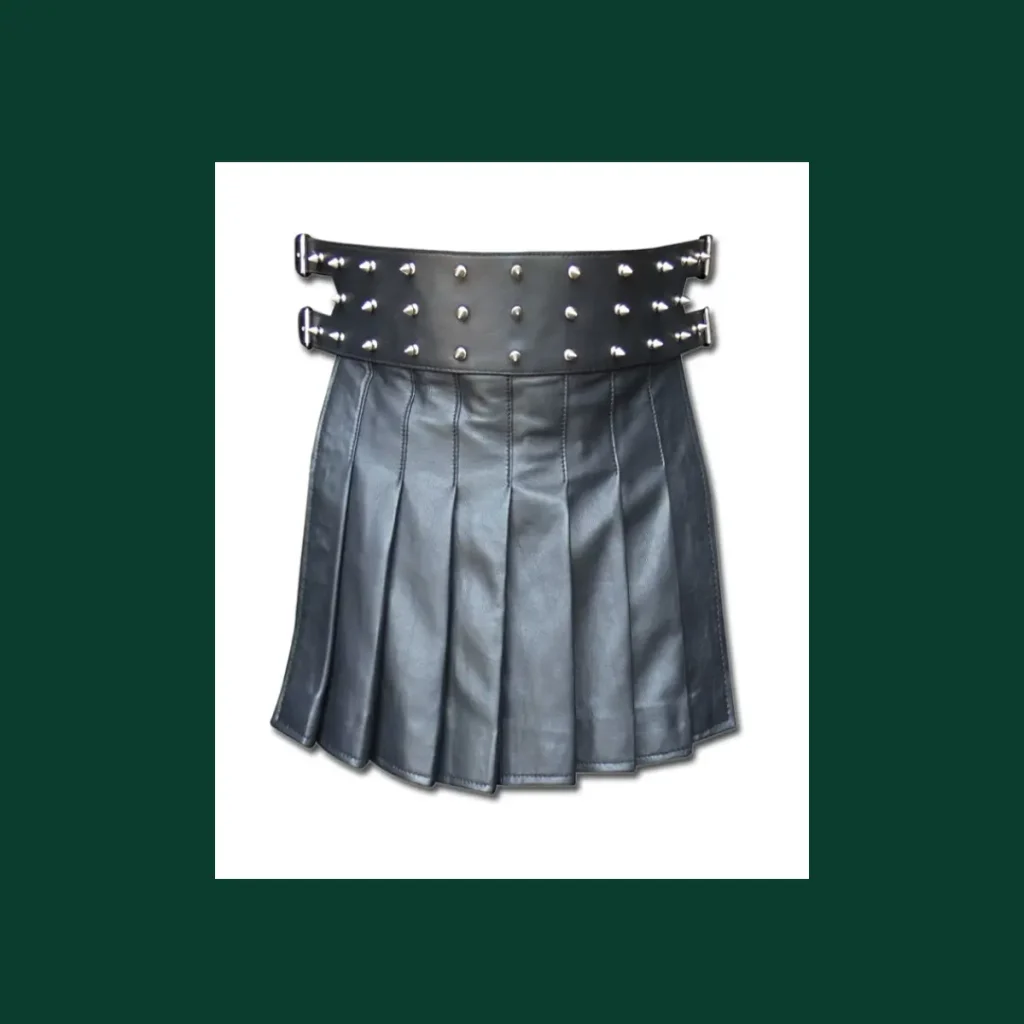 black mini leather gladiator kilt