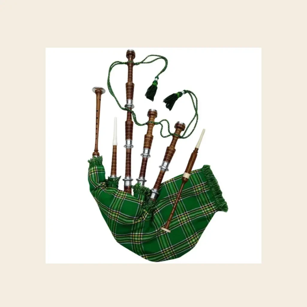 scottish man in kilt playing bagpipes