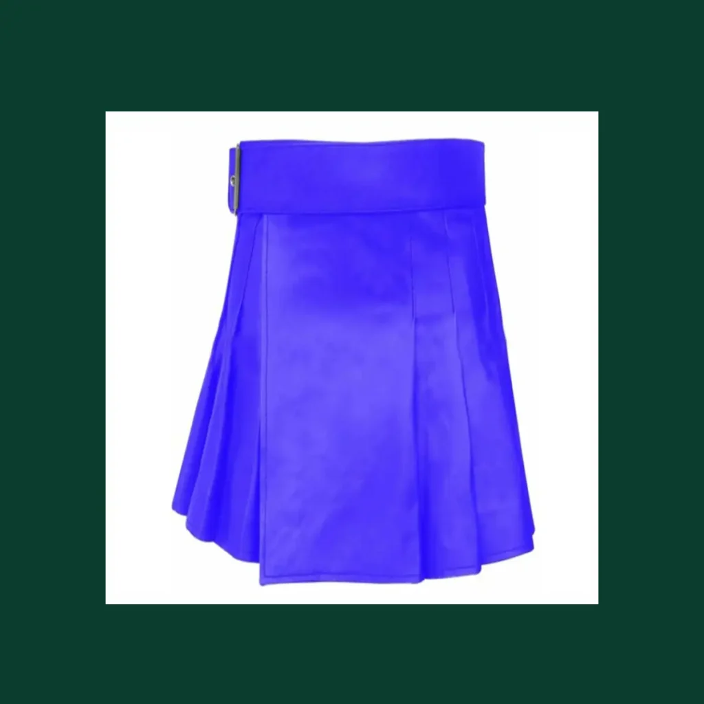 short mini blue leather kilt
